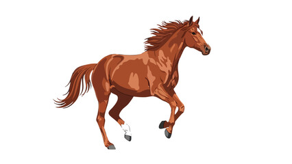 Obraz premium Running Brown Horse on White Background: horse, animal, mammal, equine, brown, and more. This image captures various elements such as running, gallop, speed, motion, isolated.