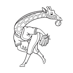 Fototapeta premium giraffe playing baseball vector illustration