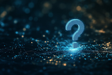 Abstract technology background with digital wireless network concept and blue question mark on the screen, with connection lines in dark color ,Vintage wallpaper