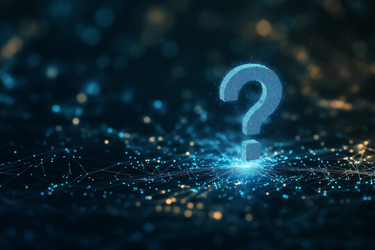 Abstract technology background with digital wireless network concept and blue question mark on the screen, with connection lines in dark color ,Vintage wallpaper