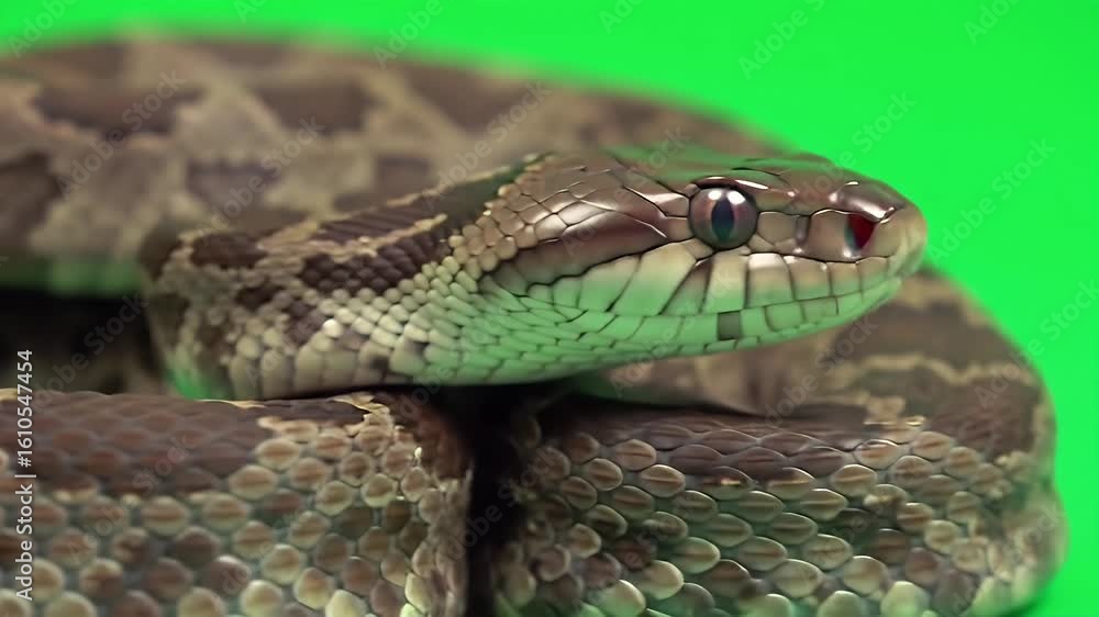 Poster detailed realistic 3d animation of gopher snake pituophis catenifer on green screen background isola