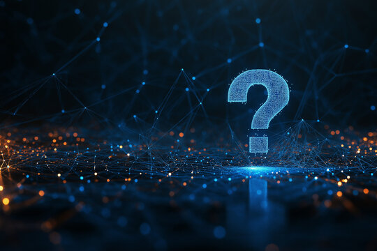 Abstract technology background with digital wireless network concept and blue question mark on the screen, with connection lines in dark color ,Vintage wallpaper