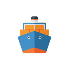 Front view of a stylized cargo ship, showing stacked containers. isolated on a transparent background, png, cutout