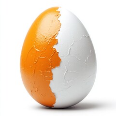 Cracked Egg with Half Orange and Half White Shell Textures for Creative Conceptual Art Use