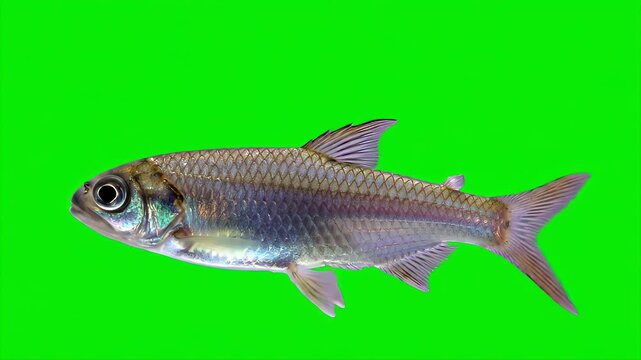 Ikan Corydoras Species Fish Isolated Against Green Screen Background for 3D Compositing