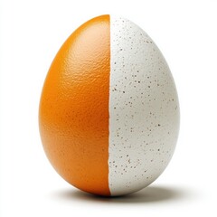 Unique Two-Toned Egg on White Background, Orange and White Half Split, Artistic Food Concept, Modern Minimalist Design