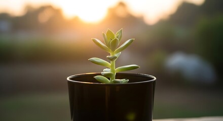 Nurturing Young Plants Growth in Warm Sunlight Outdoors Garden Environment