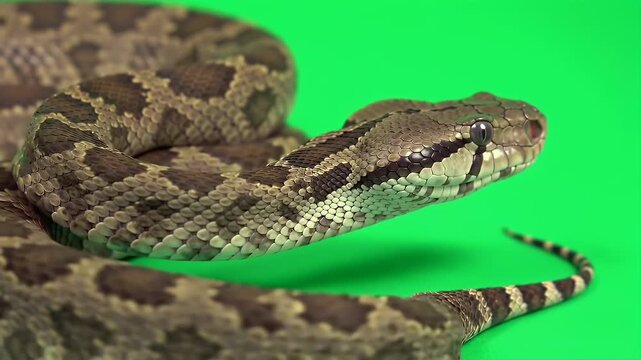 Realistic 3D Animation of Fer De Lance Coiled against Green Screen Background