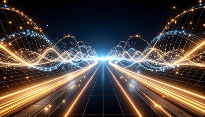 Abstract Glowing Network Lines and Data Streams in Futuristic Style