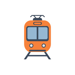 A simplified illustration of an orange electric train on tracks. isolated on a transparent background, png, cutout