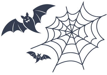 Vector Halloween background with bats flying at night, stars, clouds, and moon