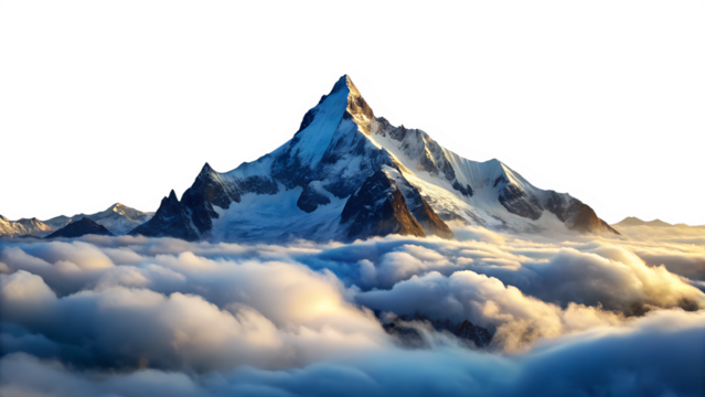 Majestic Snow Capped Mountain Peak Above Clouds on Transparent Background