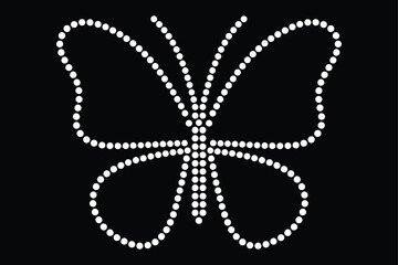 Butterfly silhouette formed by white dots against a stark black background 
