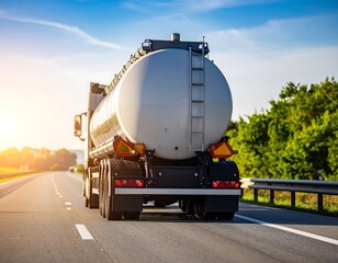 Tanker truck on highway at sunrise