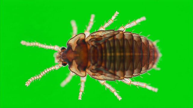 Single 3D Realistic Booklouse Liposcelis Bostrychophila Insect Isolated on Green Screen Perfect for Scientific Visualization