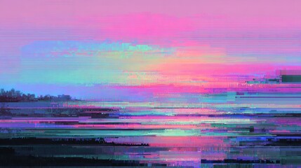 Abstract glitch art sunset