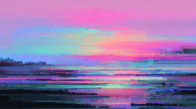 Abstract glitch art sunset