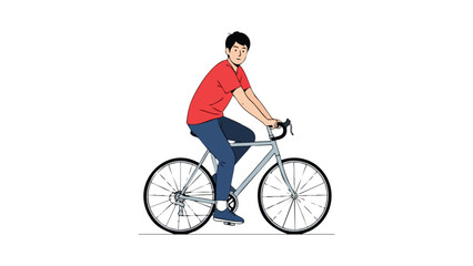 Obraz premium Young Man Riding Bicycle on White Background. featuring man, bicycle, riding and more, creating a perfect scene. This scene includes elements like cycling, transport, transportation.