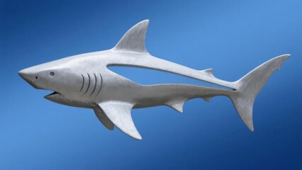 Fototapeta premium A detailed illustration of a shark with streamlined body and prominent fins against a blue background.