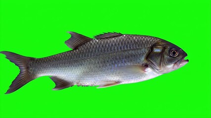 3D Animation of Climbing Perch Fish Isolated on Green Screen Background