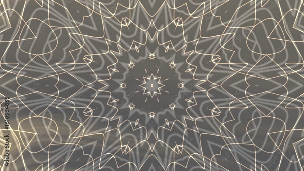 Poster prismatic soft grey layers geometric kaleidoscope pattern with intricate lines and symmetrical desig
