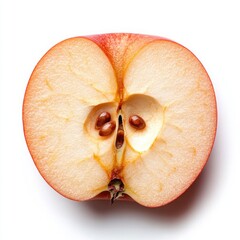 Freshly Cut Apple Half Showcasing Juicy Flesh, Core, and Seeds Against a Clean White Background
