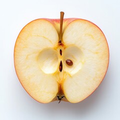 Freshly Cut Red Apple Showcasing Juicy Texture and Core with Visible Seeds on a Clean White Background