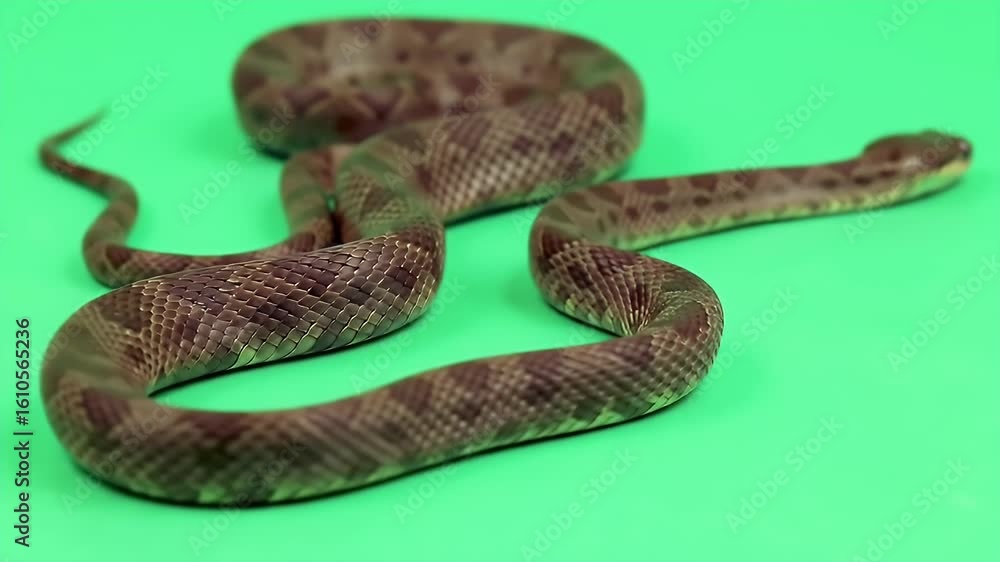 Poster 3d realistic bronze back tree snake coiling isolated on green screen for seamless integration
