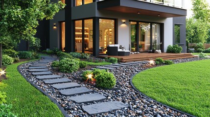 Obraz premium Modern home path in green garden
