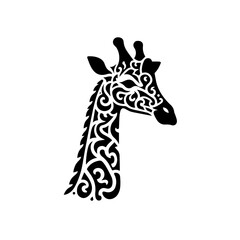 Naklejka premium Ornate giraffe head silhouette with intricate patterns