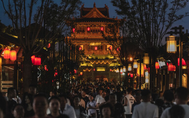 Naklejka premium Chinese night market walking street in Shanxi China