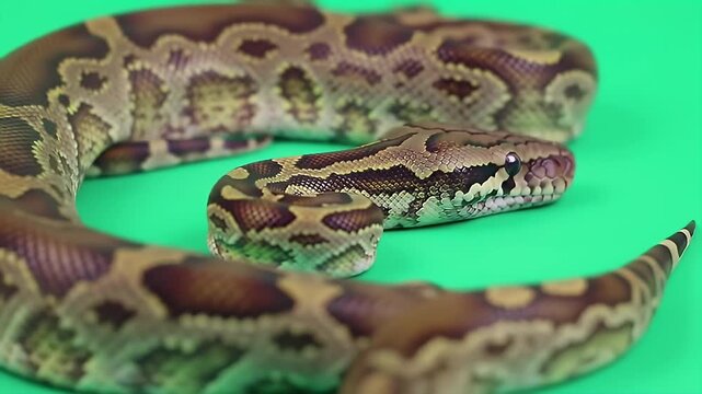 3D Realistic Carpet Python Isolated on Green Screen for Wildlife Production