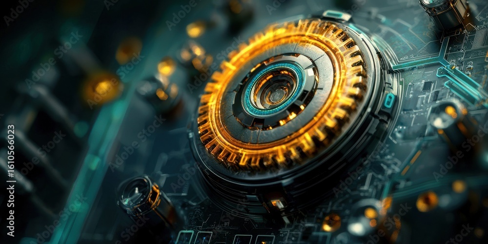 Aufkleber electricity grid storage concept. futuristic electronic circuit design with glowing elements and int