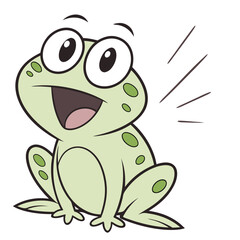 Fototapeta premium Cute Cartoon Green Frog with Spots Sitting and Smiling