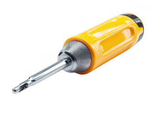 Yellow plastic screwdriver tool isolated on a transparent background metal chrome