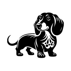 A stylized black dachshund dog illustration isolated on white
