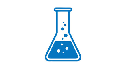 Blue conical laboratory flask icon with bubbling liquid. Flat vector graphic for science and chemistry.