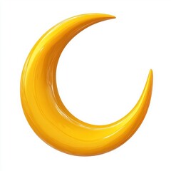 Bright Yellow Crescent Moon Icon with Glossy Finish on a White Background for Creative and Artistic Projects