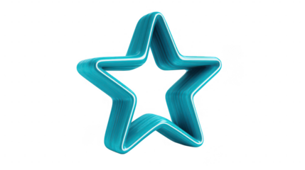3 D turquoise star shape with white outline isolated on a transparent background