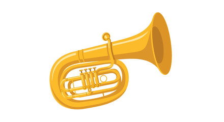Obraz premium Shiny golden tuba illustration, a large brass wind instrument with four piston valves and coiled tubing.