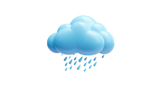 Blue 3 D rain cloud with water droplets isolated on a transparent background weather