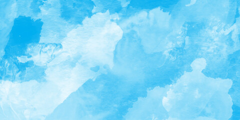 The texture resembles a gentle blending of watercolors with smooth transitions, Abstract watercolor design with a soft sky blue color palette dominated by shades of blue.