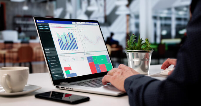 Businessman Analyzing Data Charts On Laptop