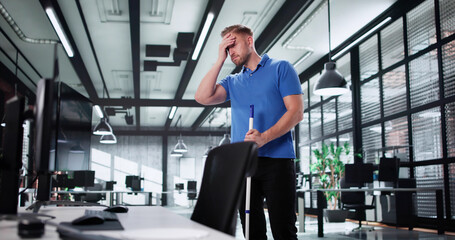 The Tired Male Cleaner Mopping Floors