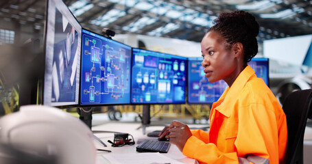 Young Female Aircraft Technician Develops Software
