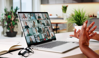 Portrait Of Young African Woman Attending Virtual Elearning Webinar