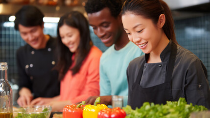 cooking class multicultural group learning global dishes