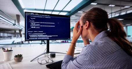 Stressed Female Programmer Fixes Broken Computer System