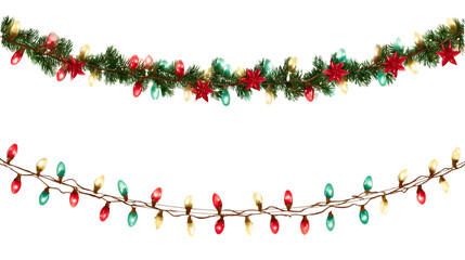 Christmas garland and lights isolated on transparent background