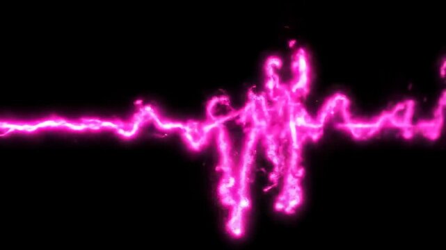 Abstract neon pink waveform on black background - Powered by Adobe